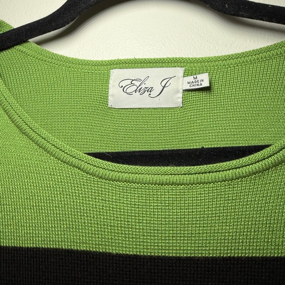 Eliza J Sweater Dress M Black Gray Green Stripe‎ 3/4 Sleeve Knit Pockets - Picture 4 of 12
